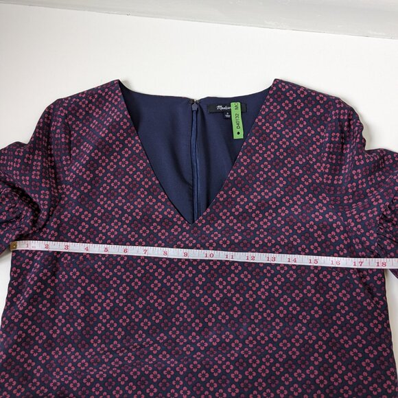 Madewell silk shift dress in navy and purple-pink print, size 0 - Picture 8 of 8